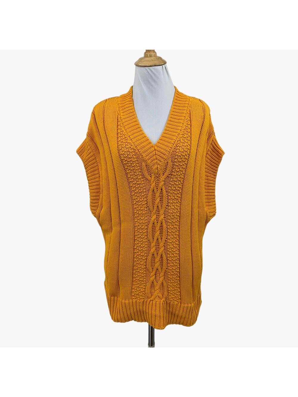 Roots Sweater Vest Womens M Medium Saffron Cable Knit V Neck Sleeveless Slouchy